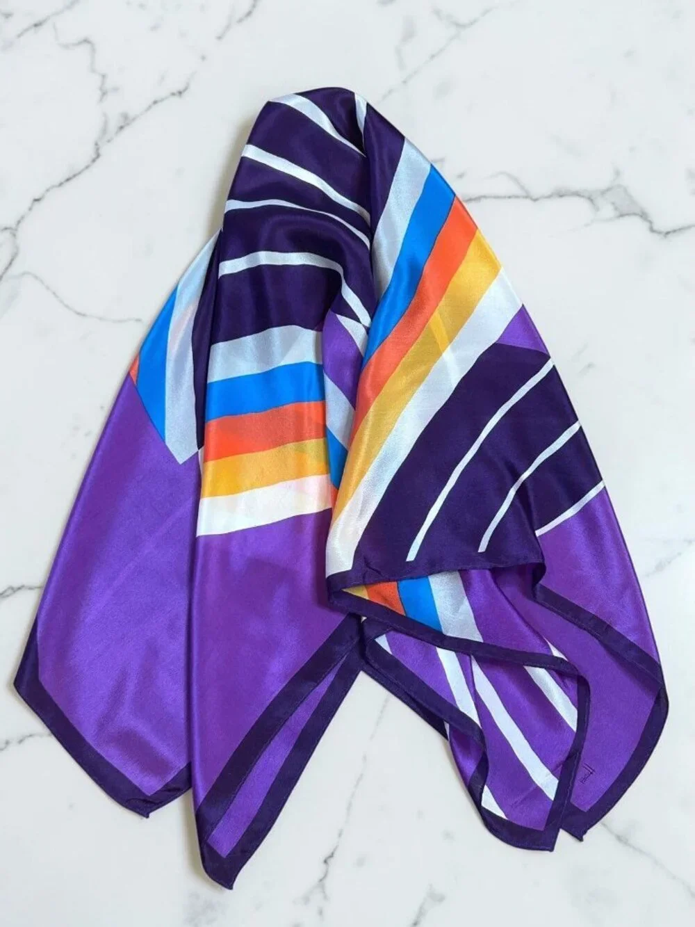 Honey Vintage Scarf 100% Silk Purple Geometric Stripes 30” Square